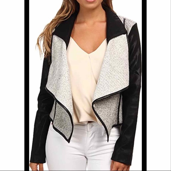 Blank NYC Grey Wool Jacket with Vegan Leather Detailing and Sleeves - Picture 1 of 12